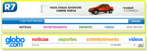 Portal R7 da Record Copia Layout da Globo