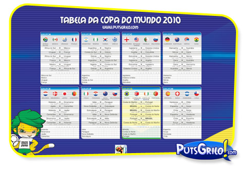 Copa do Mundo 2010: Tabela dos jogos e grupos