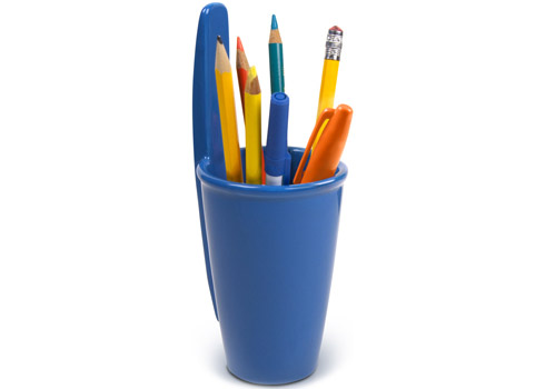 porta-canetas, fotos, trabalho, ambiente, escritório