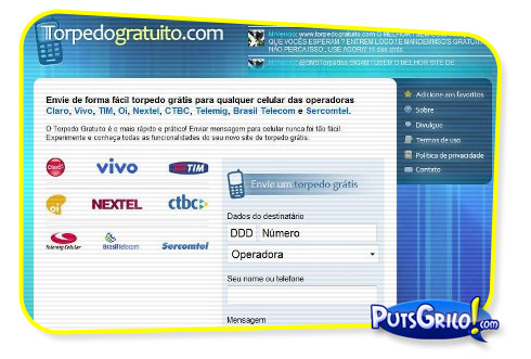 Torpedos SMS Grátis para Celular Oi, Claro, Nextel e CTBC pela Internet