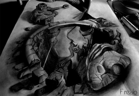 Arte em 3D Feita a Lápis