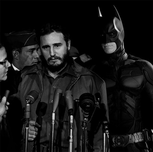 Super-heróis em montagens de fotos históricas
