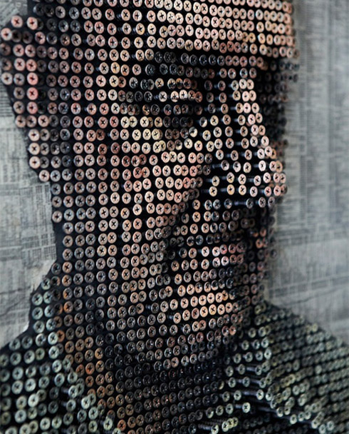 Retratos em 3D feitos de parafusos