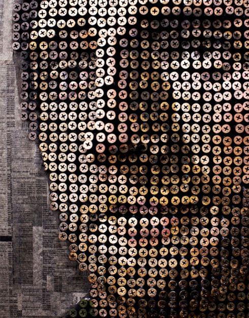 Retratos em 3D feitos de parafusos