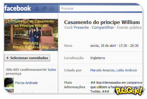 Casamento do Príncipe William vira churrasco no Facebook