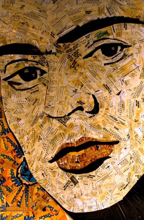 Frida-Kahlo feito com bilhetes de metrô