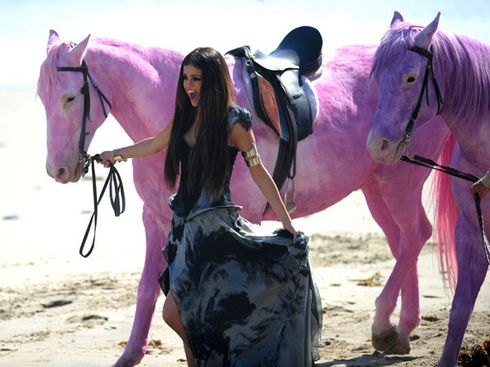 selena gomez pinta cavalos de cor de rosa para clip