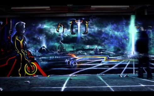 Tron legacy aerosol mural