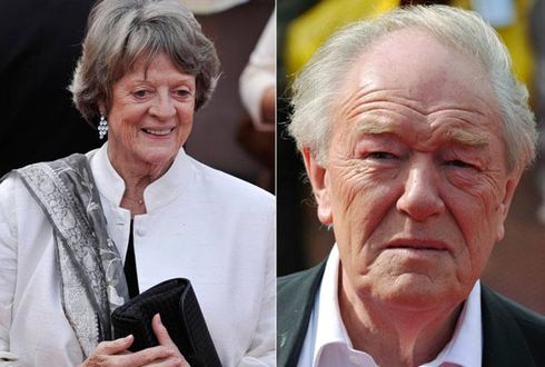 Maggie Smith, que vive a Professora Minerva, e Michal Gambom, o bruxo Alvo Dumbledore