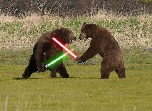 Montagens de animais com sabres de luz