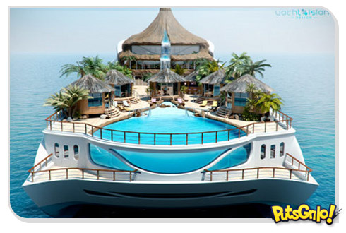 Incrível iate em forma de ilha tropical