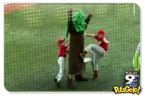 Mascote leva golpe baixo em campo