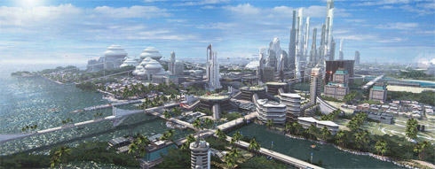 Ilustrações de cidades futuristas por Stefan Morrel