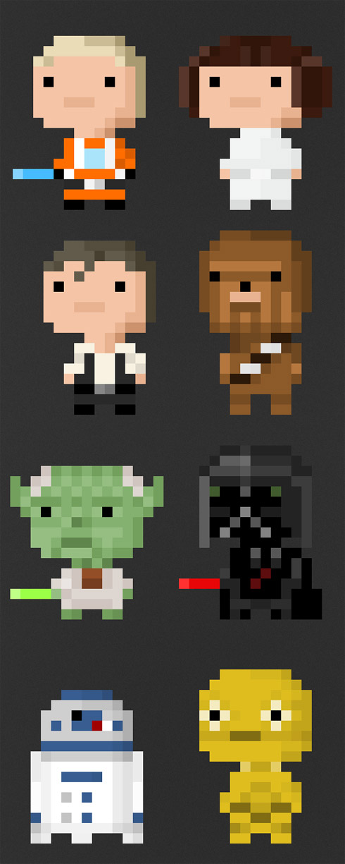 Personagens de Guerra nas Estrelas em 8 Bits