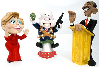 Barack Obama, Hillary Clinton e John McCain de Brinquedo